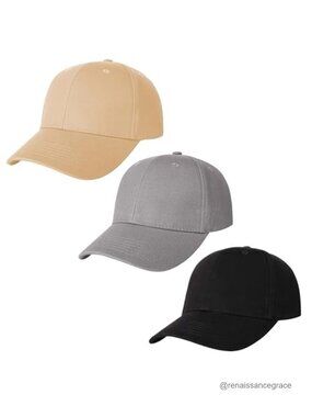 3 Pack Cotton Strapback Baseball Caps Adjustable Low Profile Blank Hats